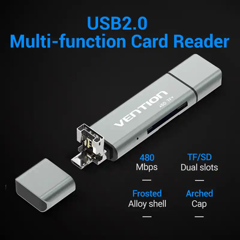 Multi-Interface Card Reader (USB-C, USB-A, Micro-B) for SD & TF Cards