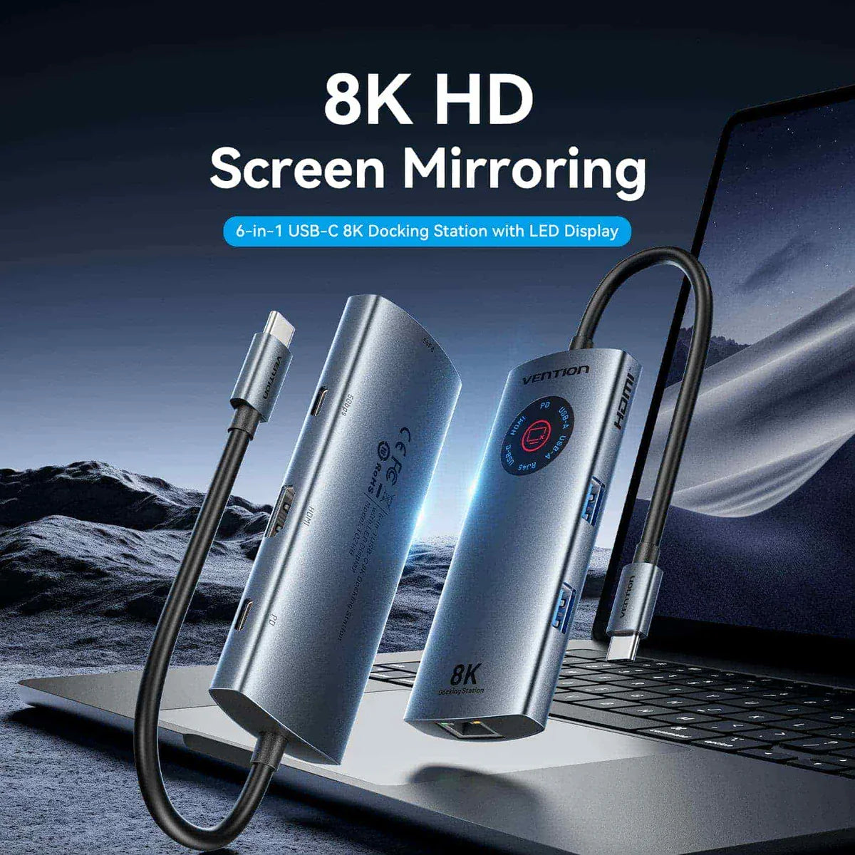 6-in-1 USB-C 8K Docking Station with LED Display