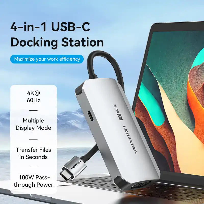 4-in-1 USB-C Docking Station with HDMI, VGA & USB 3.0