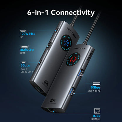 6-in-1 USB-C 8K Docking Station with LED Display