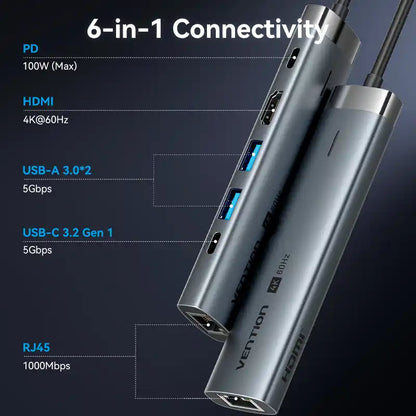 6-in-1 USB-C Docking Station