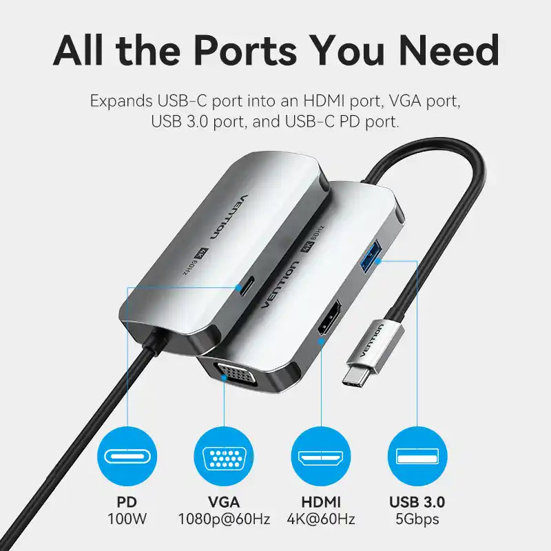 4-in-1 USB-C Docking Station with HDMI, VGA & USB 3.0