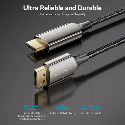 Braided DisplayPort Male to HDMI Male 8K Cable