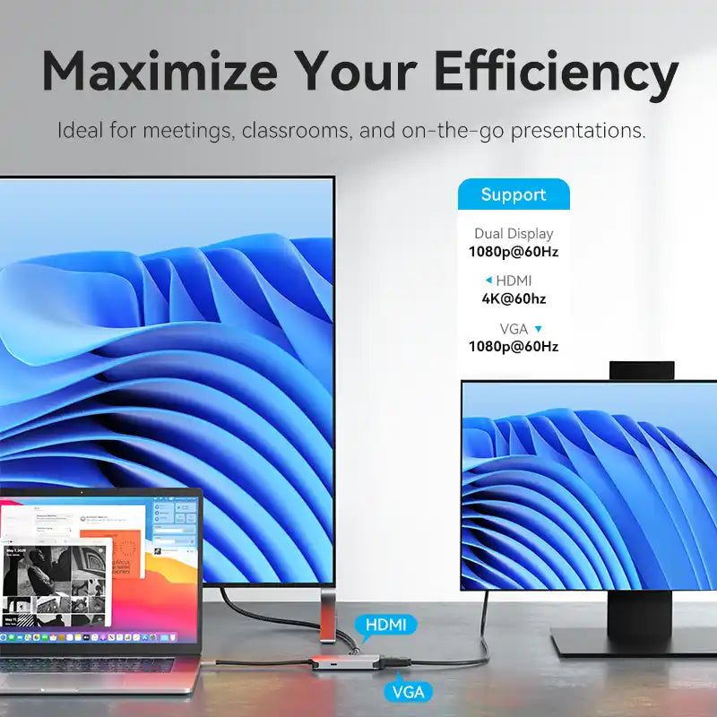 4-in-1 USB-C Docking Station with HDMI, VGA & USB 3.0