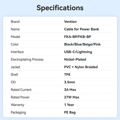 USB-C to Lightning Power Bank Cable