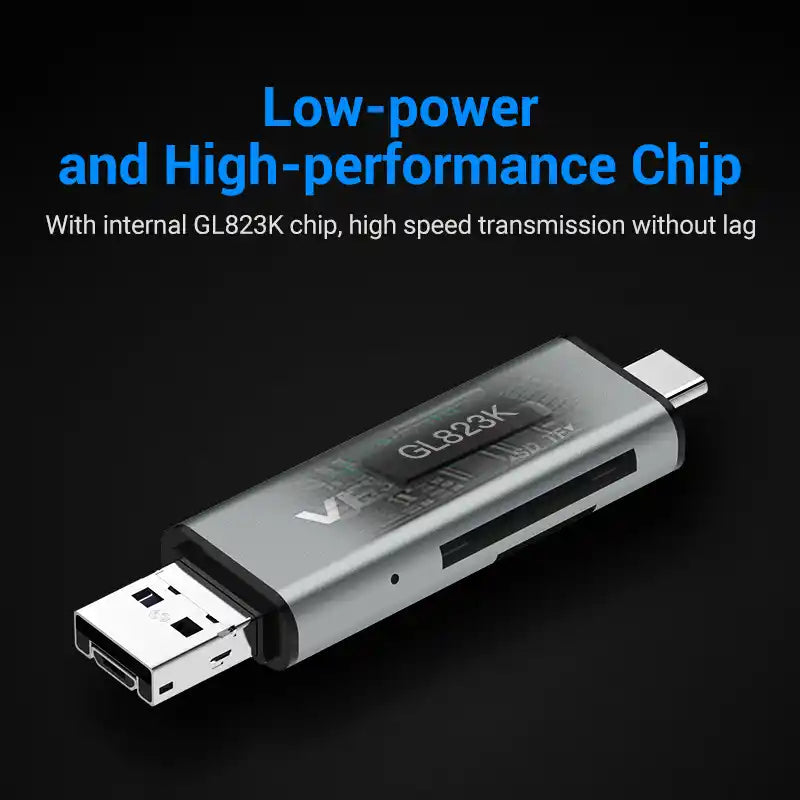 Multi-Interface Card Reader (USB-C, USB-A, Micro-B) for SD & TF Cards