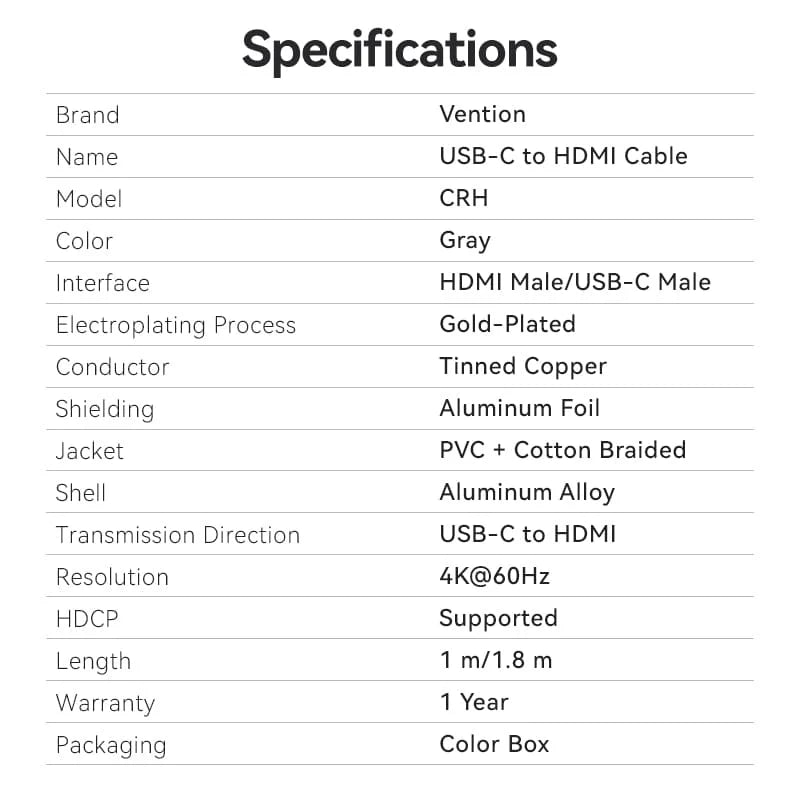 USB-C To HDMI 4K Cable
