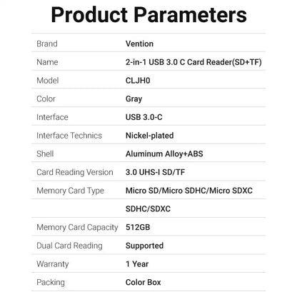USB 3.1 Gen 1 Type-C Card Reader (SD & TF)