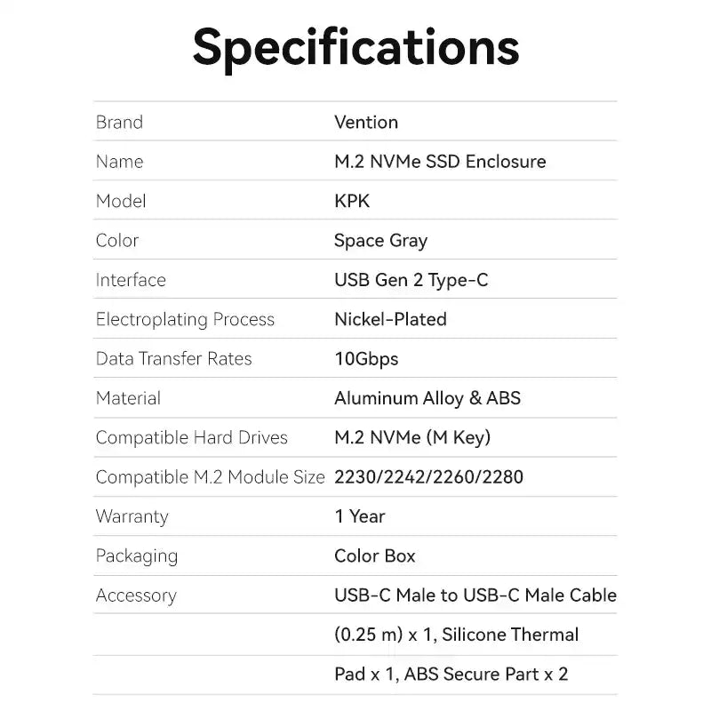 USB 3.1 Gen 2 Type-C M.2 NVMe SSD Enclosure