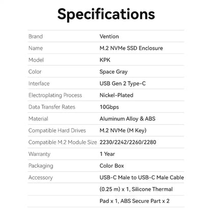 USB 3.1 Gen 2 Type-C M.2 NVMe SSD Enclosure