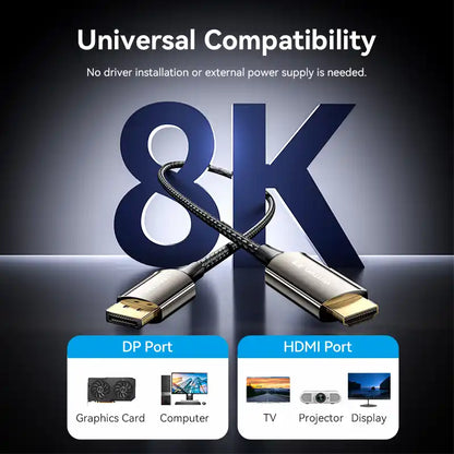 Braided DisplayPort Male to HDMI Male 8K Cable