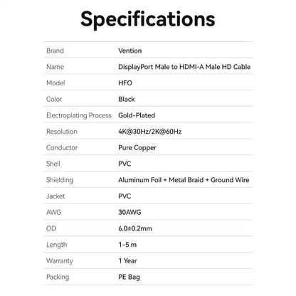 DisplayPort to HDMI 4K Cable