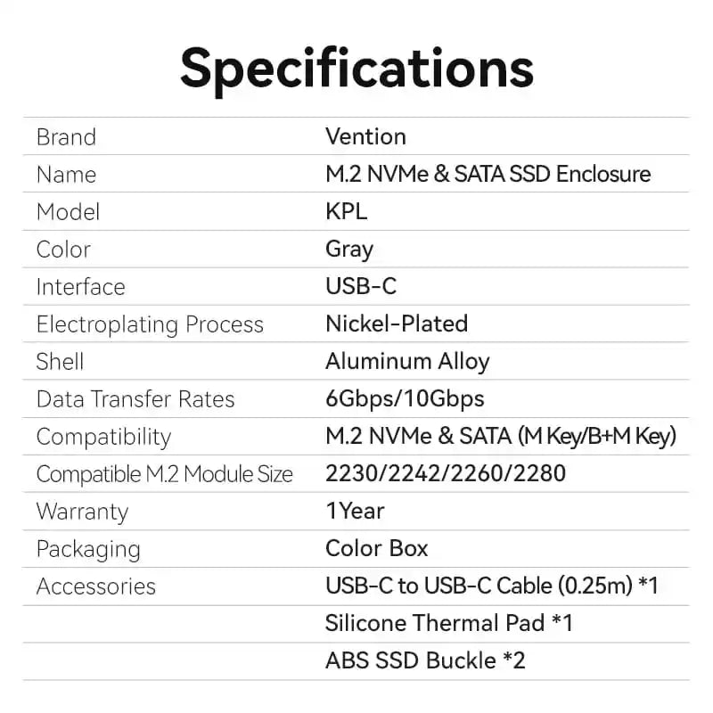 USB 3.2 Gen 2 Type-C M.2 NVMe & SATA SSD Enclosure