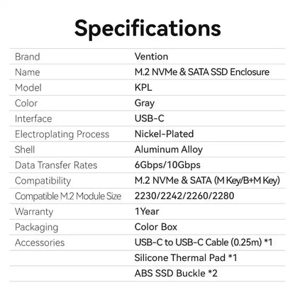 USB 3.2 Gen 2 Type-C M.2 NVMe & SATA SSD Enclosure