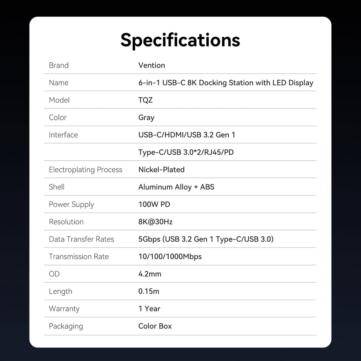 6-in-1 USB-C 8K Docking Station with LED Display