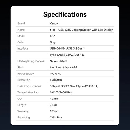 6-in-1 USB-C 8K Docking Station with LED Display