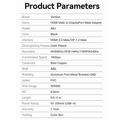 HDMI To DisplayPort Cable