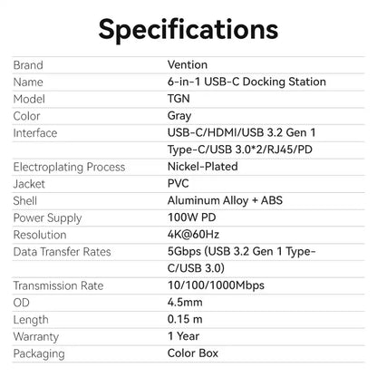 6-in-1 USB-C Docking Station
