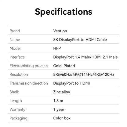 Braided DisplayPort Male to HDMI Male 8K Cable