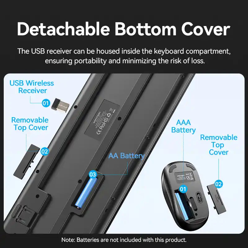 Full-Sized Silent Keyboard and Mouse Combo Black Slim Type