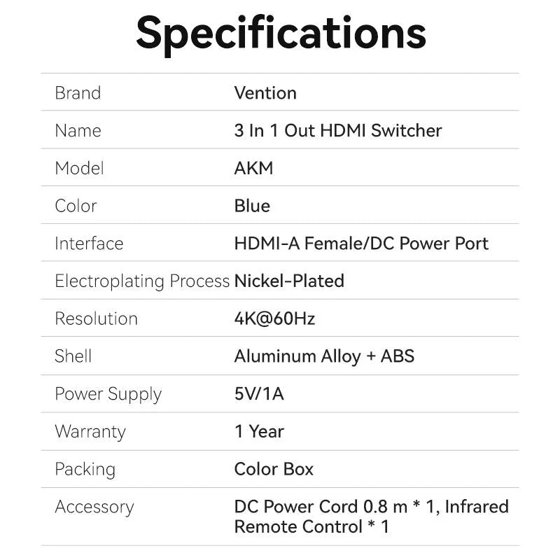 3 In 1 Out HDMI 4k Switcher