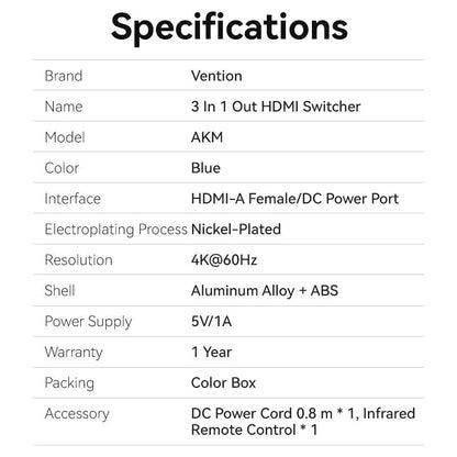 3 In 1 Out HDMI 4k Switcher
