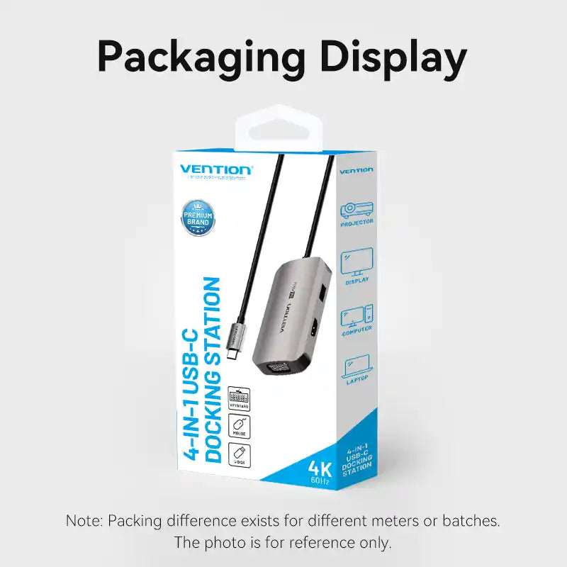 4-in-1 USB-C Docking Station with HDMI, VGA & USB 3.0