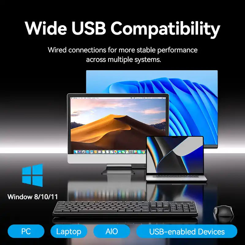 Full-Sized Silent Keyboard and Mouse Combo Black Slim Type