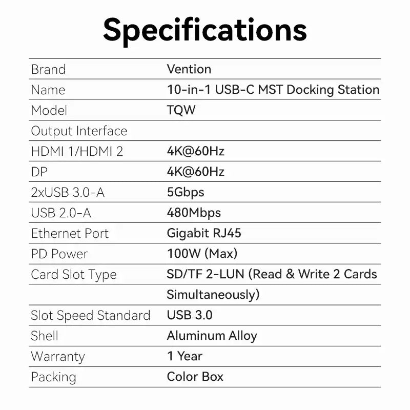 10-in-1 USB-C Docking Station with HDMI & USB 3.0