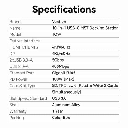 10-in-1 USB-C Docking Station with HDMI & USB 3.0