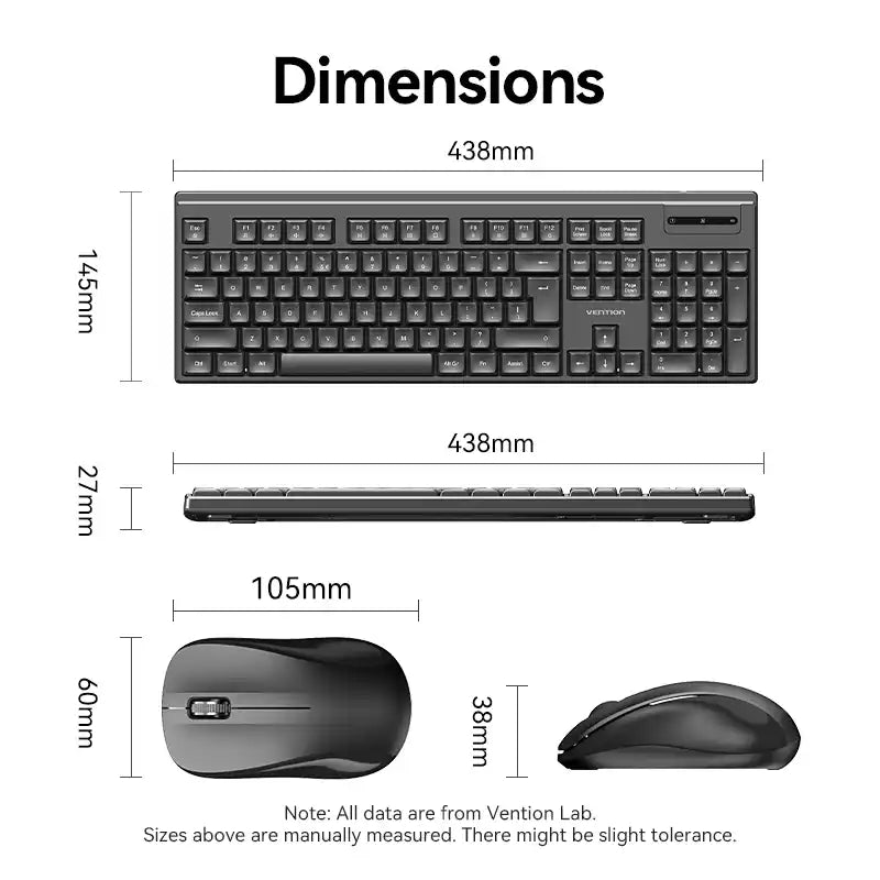Full-Sized Silent Keyboard and Mouse Combo Black Slim Type