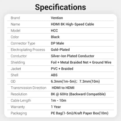 Braided DisplayPort Male to Male 8K Cable