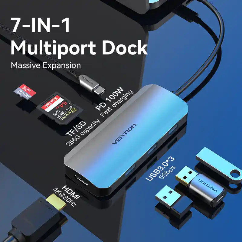 7-in-1 USB-C Docking Station with HDMI & USB 3.0