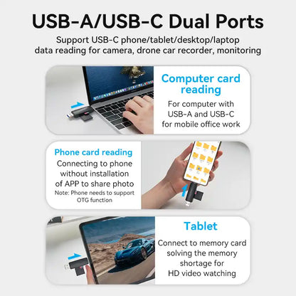 Dual-Interface USB 3.0 Type-A & USB 3.1 Gen 1 Type-C Card Reader (SD & TF)