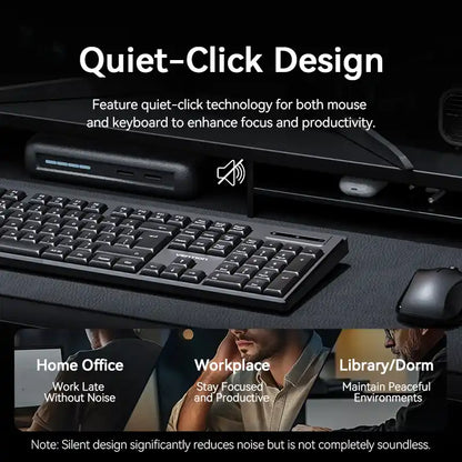 Full-Sized Silent Keyboard and Mouse Combo Black Slim Type