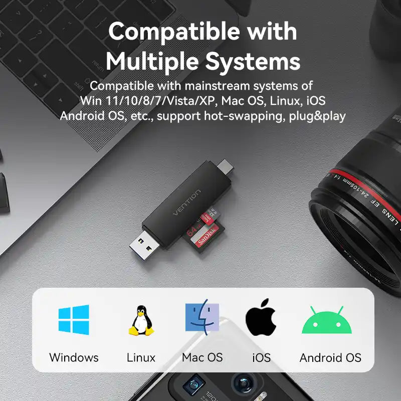Dual-Interface USB 3.0 Type-A & USB 3.1 Gen 1 Type-C Card Reader (SD & TF)