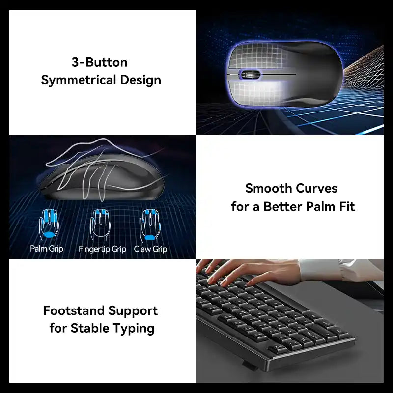Full-Sized Silent Keyboard and Mouse Combo Black Slim Type