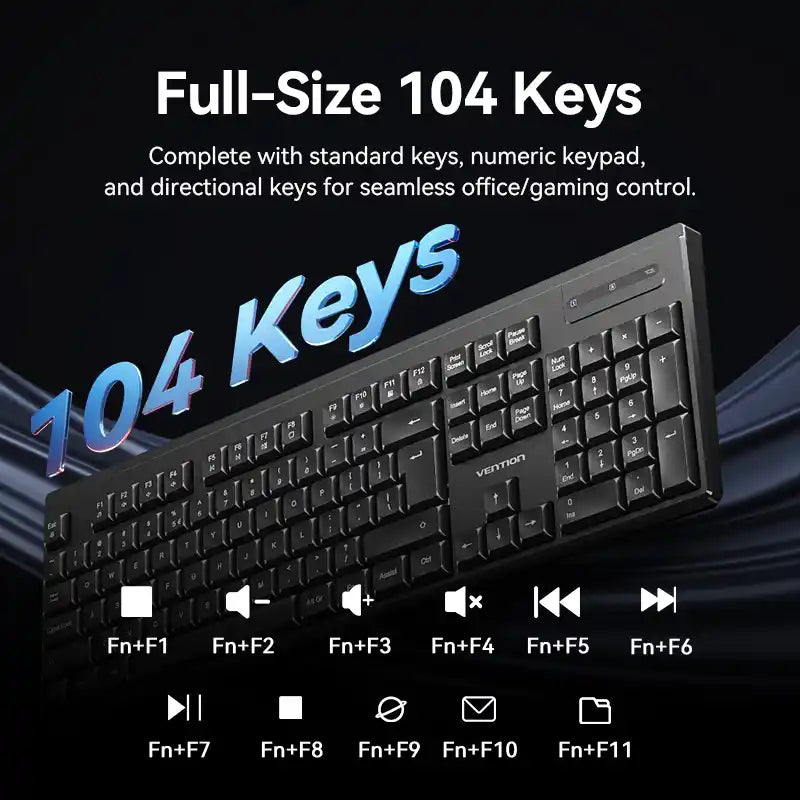 Full-Sized Silent Keyboard and Mouse Combo Black Slim Type
