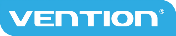 Official Vention logo in white typography with blue background, representing the global tech accessory brand.