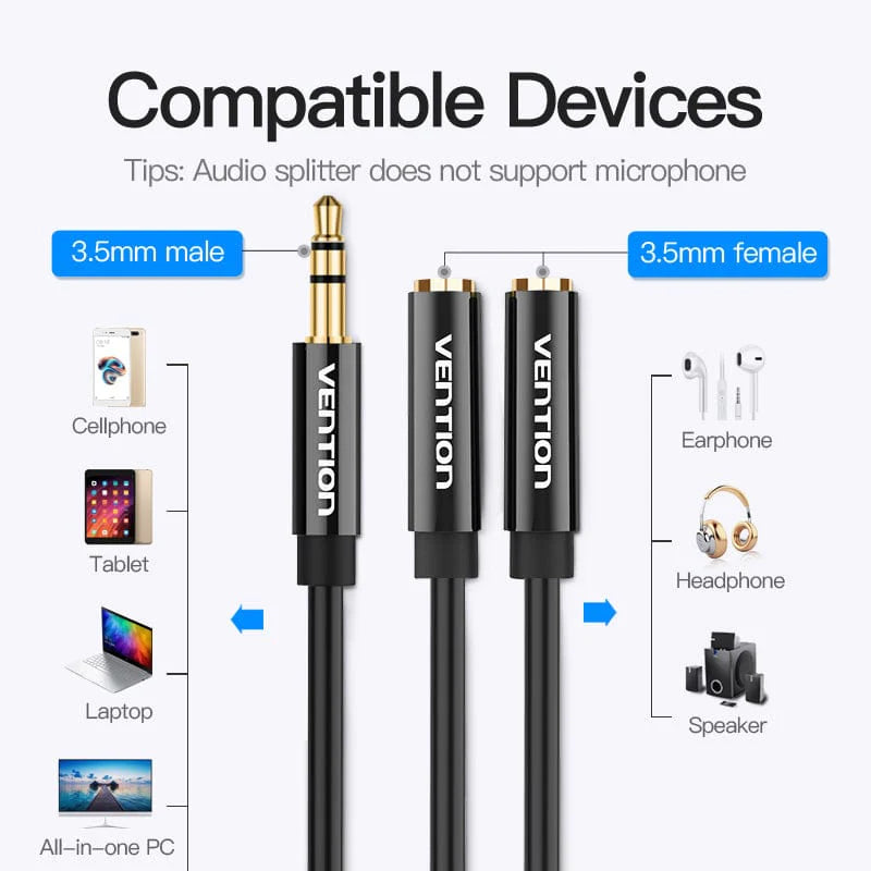 3.5mm Male to 2× 3.5mm Female Audio Splitter