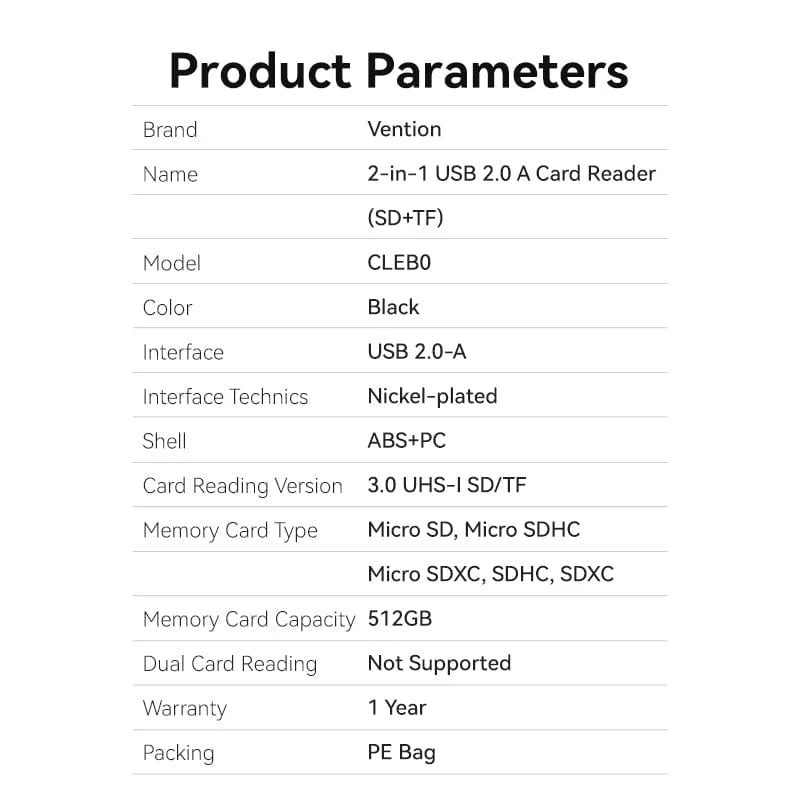 USB 2.0 Type-A Card Reader (SD & TF)