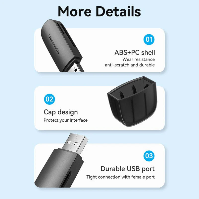 USB 2.0 Type-A Card Reader (SD & TF)