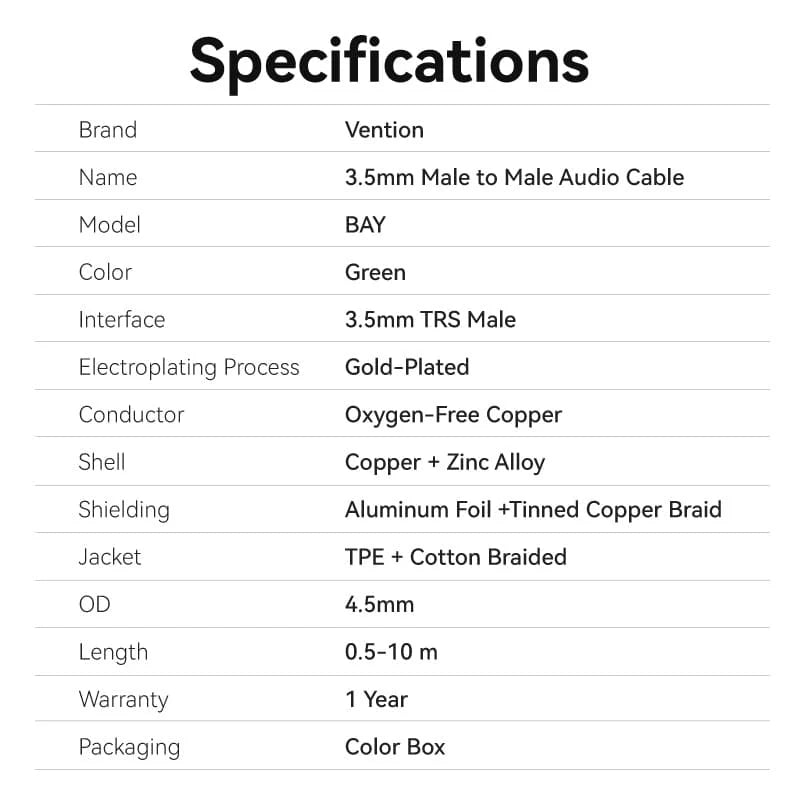 3.5mm Male to Male Audio Cable